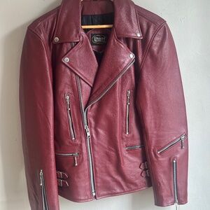 Straight to Hell leather jacket- Burgundy/ dark red biker- Men's size 38/size M
